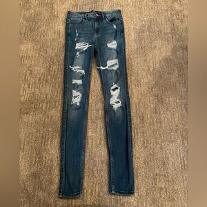 Hollister High-Rise Super Skinny Jeans Medium Wash with Rips